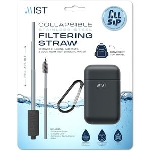 Collapsible Water Filter Straw Stainless Steel Reusable Travel Camping BPA Free